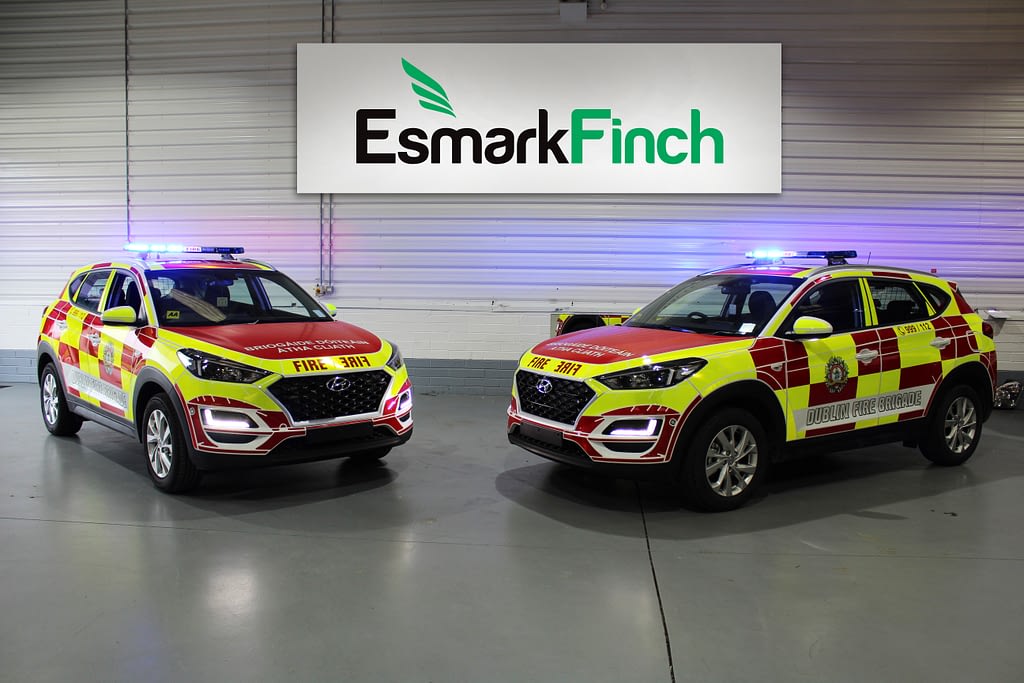 Dublin Fire Cars Esmark Finch logo Esmark Finch transform hyundai tucsons fro Dublin Fire Brigade